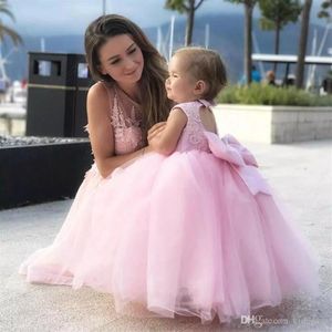 Cute Lovely Pink Mother And Daughter Prom Dresses For Wedding Party Flower Girls Dress Toddler Ball Gowns282d