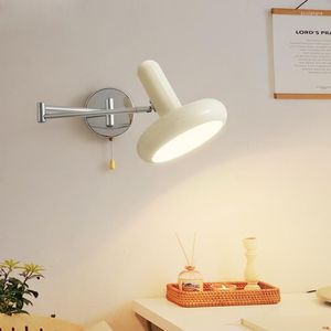 Lâmpada de parede braço oscilante branco ajustável quarto cabeceira sala de estar luzes led retráteis com fio estudo leitura decoração hoom