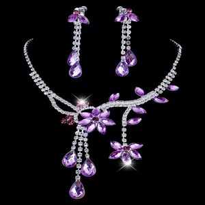 Lilac Bridal Earring Necklace Set Bridal Jewelry Cheap Holy Red Blue Rhinestone Crystal Party Prom Cocktail Party i STOC322T