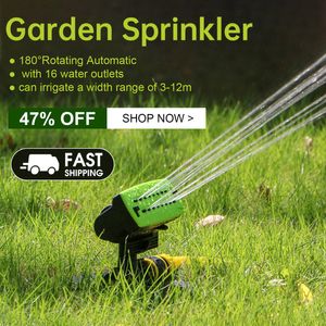Watering Equipments 16 Holes Garden Sprinkler 180° Rotating Automatic Irrigation System Outdoor Lawn Patio Courtyard Water Sprayer 230721