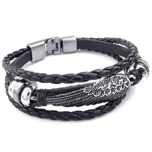 Charm Bracelets Retro Metal Buckle Bracelet Jewelry Wing Angel Braid Cuff Leather Alloy Fancy For Man And Woman Hand Chain Color B225B
