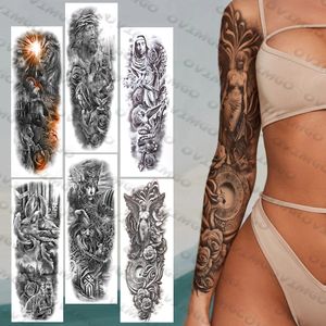 Ängel full arm tillfälliga tatueringar ärmar för kvinnor män vuxna realistiska duva rosklocka falsk tatuering klistermärke tvättbar tatoos show