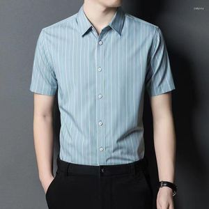 Camisas sociais masculinas camisa formal blusa listrada negócios manga curta para escritório masculino roupas superiores com mangas gola regular casual xxl