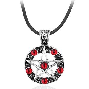 Anhänger Halsketten Supernatural Serie Pentagramm Halskette mit Seilkette Dean Winchester Stern versilbert roter Kristall Schmuck2201