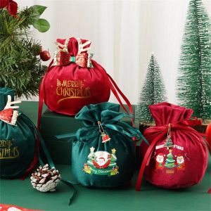 Juldekorationer Portable Santa Claus tygpåse Gift Candy Year Merry Påsar för godis Sack Cookie Sacks Wholesale Velvet Tote Party