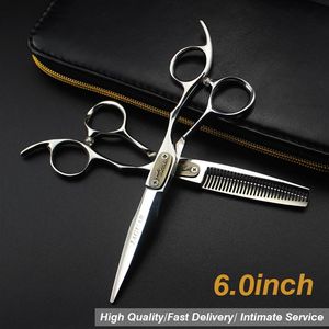 6 0 Silver Japanese Hair Scissors billiga frisörsaxar Shears Frisörs Shaver Haircut Model Number Size195K