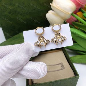 Biene Ohrringe Designer für Frauen Perlen Ohrringe ineinandergreifende Buchstaben Ohrstecker Gold Creolen Ohrring G Kristall baumeln Fransen Aretes Diamant Ohrhänger