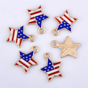 Bulk 200pcs Lot Enamel American Flag Star Charms Wiselant Patriotic Charms 16 15 mm Dobra dla ręcznie robionej biżuterii 343M