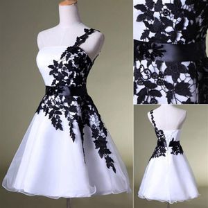 Bridesmaid Dresses White and Black Short Prom Dresses Wedding In Stock Formal Party Gowns One Shoulder Actual Real Image3195