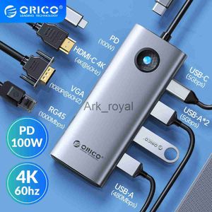 Expansion Boards Accessories ORICO Type C 4K60Hz Docking Station USB 30 RGB HUB HDMIcompatible DP14 PD100W Adapter SD TF Splitter For MacBook Huawei Mate J230721
