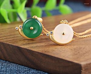Pendanthalsband S925 Sterling Silver Halsband Inlaid Hetian White Jade Chalcedony Snail Female ClaVicle Chain Accessories