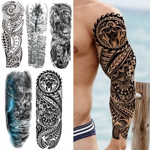 Black Maori Turtle Totem tillfälliga tatueringar ärm för män vuxna Spartan Warrior Lion Eyes Fake Tattoo Sticker Full Arm Tatoo