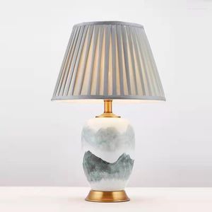 Bordslampor kinesiska enkelt retro bläck keramiklampa för vardagsrum studie sovrummet sängen amerikansk modern dekorativ natt