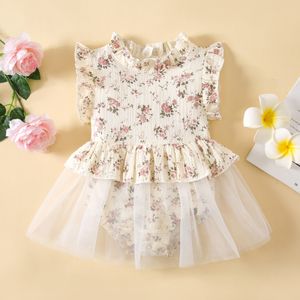 Pagliaccetti Ma Baby 3 24M nato Infant Girls Pagliaccetto Princess Ruffle Floral Tulle Tuta Festa di compleanno Playsuit Abbigliamento estivo D01 230720