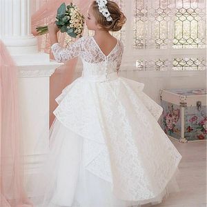 Flower Girls Dresses For Wedding Jewel Neck Short Satin Lace Appliques Little Kids Holy First Communion Dress326M