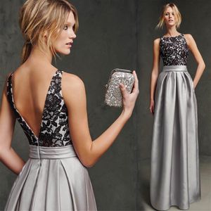 Silver Lace A-Line Mother of the Bride Dresses Long Cheap Satin Ruched Prom Evening Party Wedding Formal Mother Dresses CPS224259O