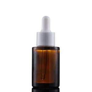 Flacone contagocce in vetro smerigliato trasparente marrone da 30 ml con spalla piatta con tappo bianco nero Bottiglia di olio essenziale in vetro da 1 oz Spalo