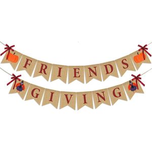 Banner Vlaggen Friendsgiving Jute Thanksgiving Decoratie jute banner Land Vrienden geven Turkije pompoen 230721