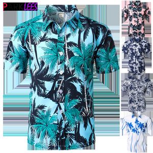 Erkekler Sıradan Gömlek Erkek Tatil Günlük Kısa Kollu Aloha Hawaiian Gömlek Kısa Kollu Palmiye Ağacı Baskılı Tropikal Aloha Mavi Gömlek Camisa Hawaiana 230720