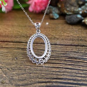 12x18mm Oval Cabochon Yarı Mount 925 STERLING Gümüş Kolye Art Nouveau Mücevher Dilgi Fine Gümüş Kadın Kolye Ayarları 3110