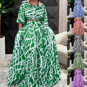 Party Dresses 2pcs Women Half Sleeve Long Woman Elegant Casual Green Print Dress Beach Wear