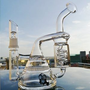 10 -calowe spiralne szklane szklane Bongs Recycler DAB Riołki szklane rury wodne Rura z miską 14 mm