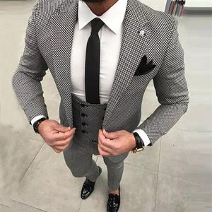 Abiti da uomo pied de poule bianchi Pantaloni jacquard scozzesi a griglia nera da uomo slim fit casual smoking da sposa a scacchi 3 pezzi giacca pantaloni Ve330r