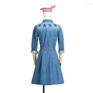 Vestidos Casuais 2023 Vestido Denim Moda Feminina Padrão Estrela de Cinco Pontas Magro Gola Turn Down Outono Negócios Vestido Linha A