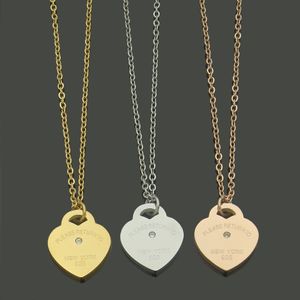 Titanium Steel Fashion T-Letter Peach Heart Single Diamond Necklace Women's Single Peach Heart Necklace