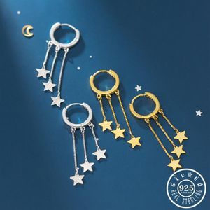 Hoop Huggie 925 Sterling Silver Small Star Tassel Type Pendant Gold Color Plated Earrings Round Circle Earings Fina smycken för 206Z