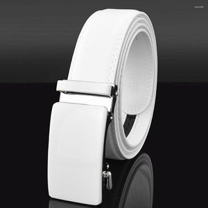 Bälten White Belt Men's Leather Automatic Buckle High Quality Korean Version Trend Glossy Simple Design Golf 125 CM A2289