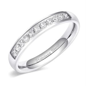 Bröllopsringar 3 5mm kvinnor Half Eternity Bands för kvinnliga rostfritt stål kubiskt zirkoniumband hela storlek 4-12214W