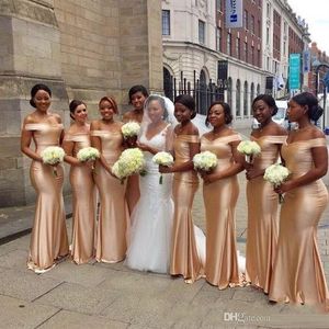 Elegant Off The Shoulder Mermaid Bridesmaids Dresses New Gold Floor Length Sleeveless Sexy Black Girl Wedding Guest Gowns Prom Dre206o
