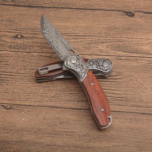 Kampanj R1696 Flipper Folding Knife VG10 Damascus Steel Straight Blade Rosewood Handle Ball Bearing Fast Open EDC Pocket Folder Knives