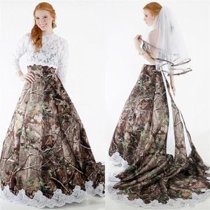 Modest Camo Wedding Dresses with Detachable Wrap Long Sleeves A Line Forest Plus Size Arabic Lace Wedding Arabia Dubai Bridal Gown232O
