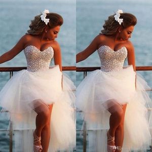 2019 Sexy Beach Suknie ślubne Sweetheart Full Pearls Top Diamonds High Low Tiul Bridal Suknie Bohemian plus size ślub