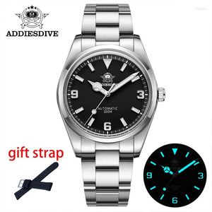 Armbandsur addiesdive explorer klättring klocka automatisk mekanisk 38mm vintage svart urtavla kupol Sapphire Mens dykare klockor