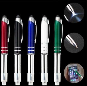 Caneta Stylus 3 em 1 LED Lanterna Caneta Capacitiva Presente Promocional Multifuncional enfermeira médica canetas esferográficas de metal com luzes ao ar livre Office School Writing supply