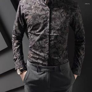Men's Dress Shirts Business Man Tops Long Sleeve Dot With Print And Blouses For Men Floral Clothing S Asia Luxury Fashion 2023 Xxl Cool Silk