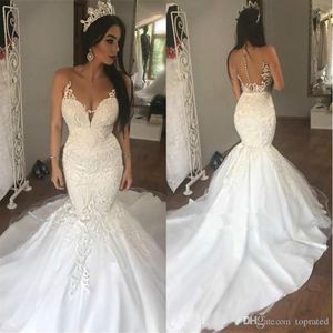 2020 Yeni Varış Tren Arapça Deniz Kızı Dantel Gelinlik Sheer Fitted Artı Boyut Dubai Afrika Gelin Gown Vestido De Novia Gelin262G