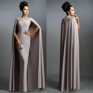 Vintage Bodice Evening Dresses with Long Cape Lace Mother of the Bride Formal Party Plus Size Prom Gowns238d
