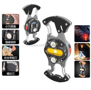 Portable mini cob keyring light camping lantern multifunctional outdoor emergency survival tool with knife screw driver bottle opener powerful usb charging lamp