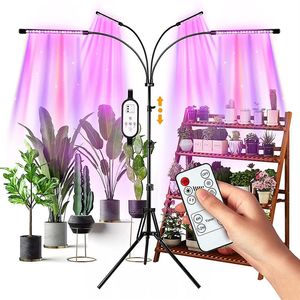 LED Grow Lights 4 Heads屋内植物フルスペクトルライト三脚調整可能なスタンドフロア4 8 12Hリモコン付き251M