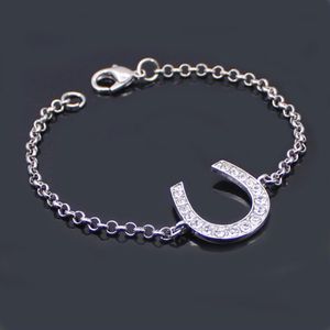 Lead and Nickel Link Chain Bracelet Horse Shoe Bracelets Equestrian Horseshoe Jewelry Decorated with Bling White Czech Crysta264p