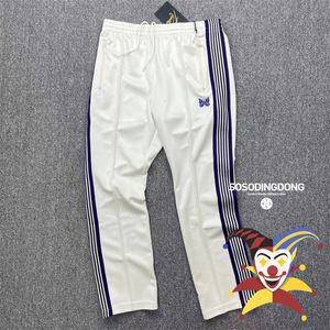 Men's Pants Purple Stripe Needles Sweatpants Men Women White Embroidered Butterfly AWGE Drawstring Track 230720