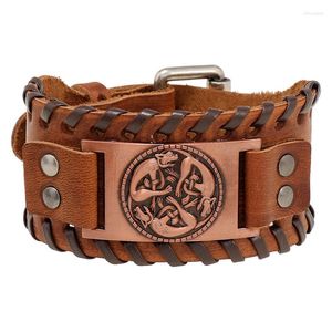 Bangle Jessingshow Nordic Viking Bracelet For Man Hand-Woven Wide Genuine Leather Wristband Adjustable Bangles Punk Style Jewelry