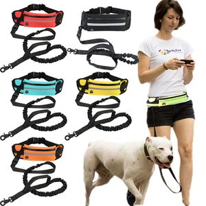 Dog Collars Leashes Reflective Leash Elastic Sport Waist Bag Set Running Belt Fanny Pack Handsfree Traction Rope Jogging Pull 230720
