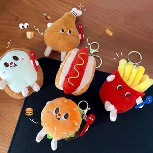 Chaveiro de pelúcia criativo imitação de batatas fritas hambúrguer kawaii para homens bonitos bolsa de moda pingente acessório chaveiro de carro