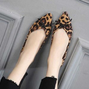 Dress Shoes 2022 roll-up shoes woman leopard flats pointed toe bowtie women ballet flats shallow mouth moccasins soft foldable ballerina 80 L230721