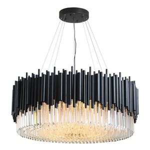 Lustre moderno preto iluminação sala de estar lâmpadas de cristal redondas grandes luminárias para decoração de casa luxo 90-260V DHL274c